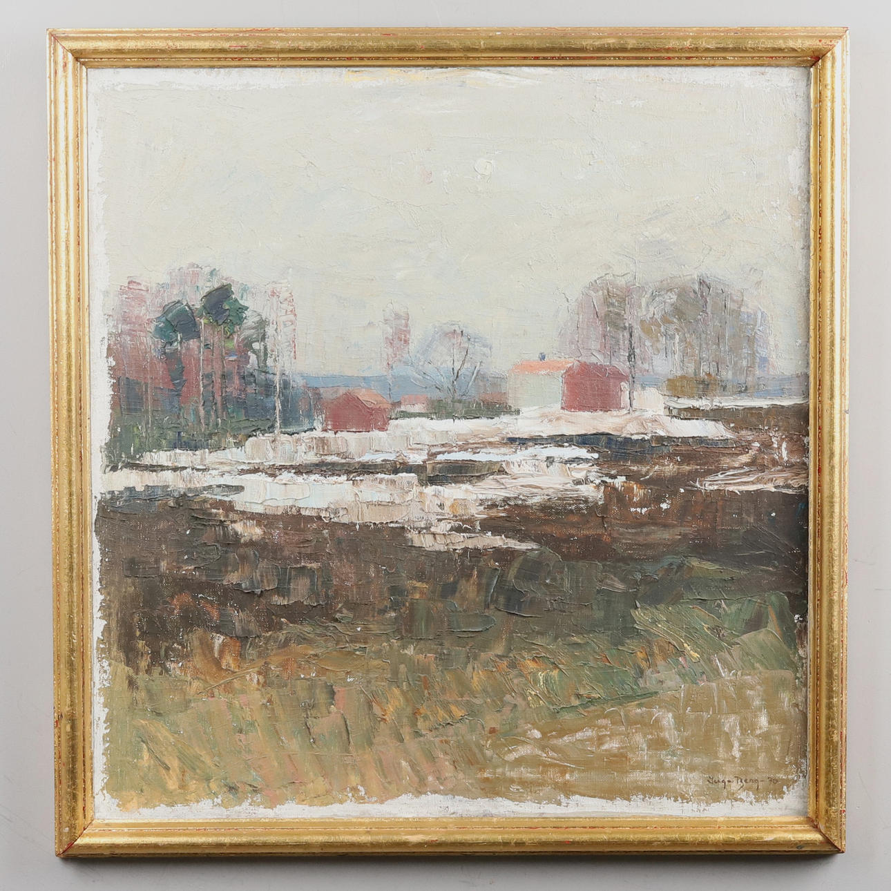 NO MOUNTAINS. Oil on canvas, impasto, “Mild spring”, signed and dated -70.