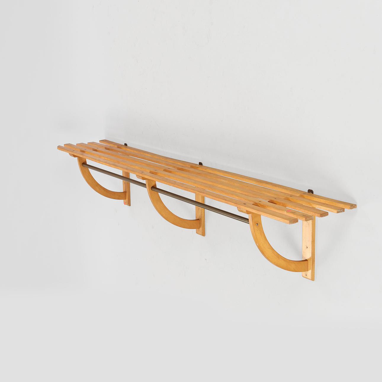 Lacquered beech hat shelf, 1950-60s.
