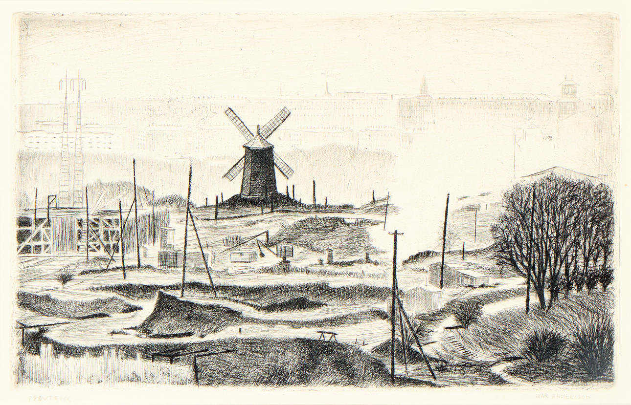 IVAR ANDERSSON. Cityscape with mill.