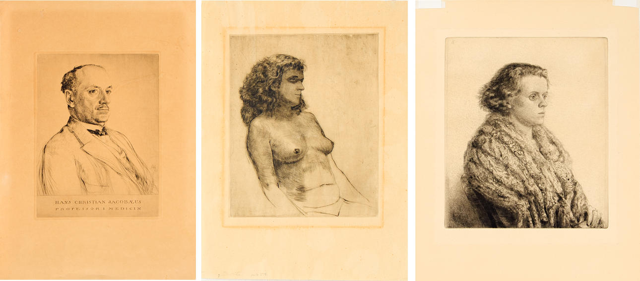 AXEL FRIDELL. Dry needle engravings, 3 pcs.