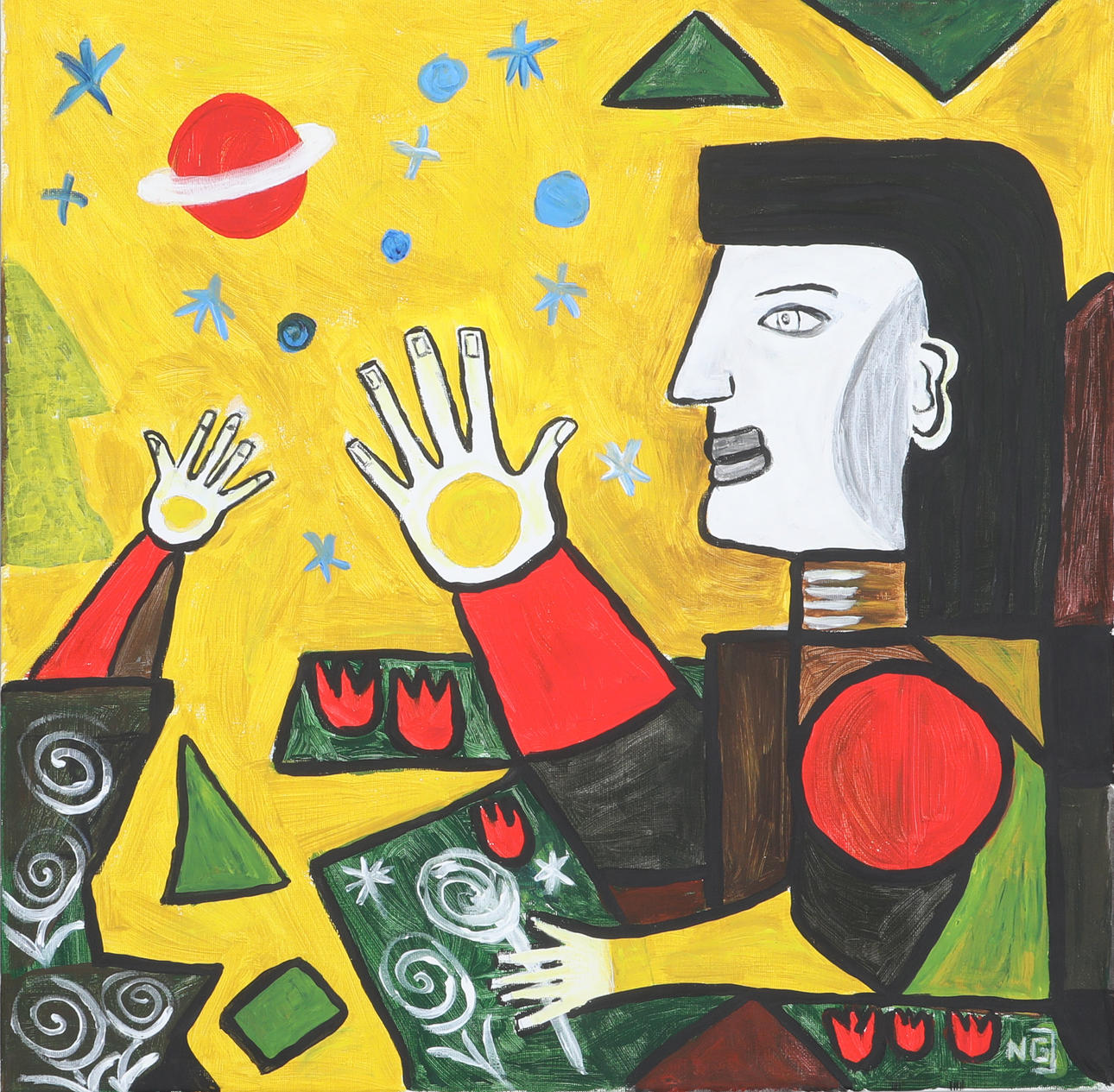 NILS GÖRAN JOHANSSON. Acrylic on canvas, " Rymdblommor ", signed, dated 2026.