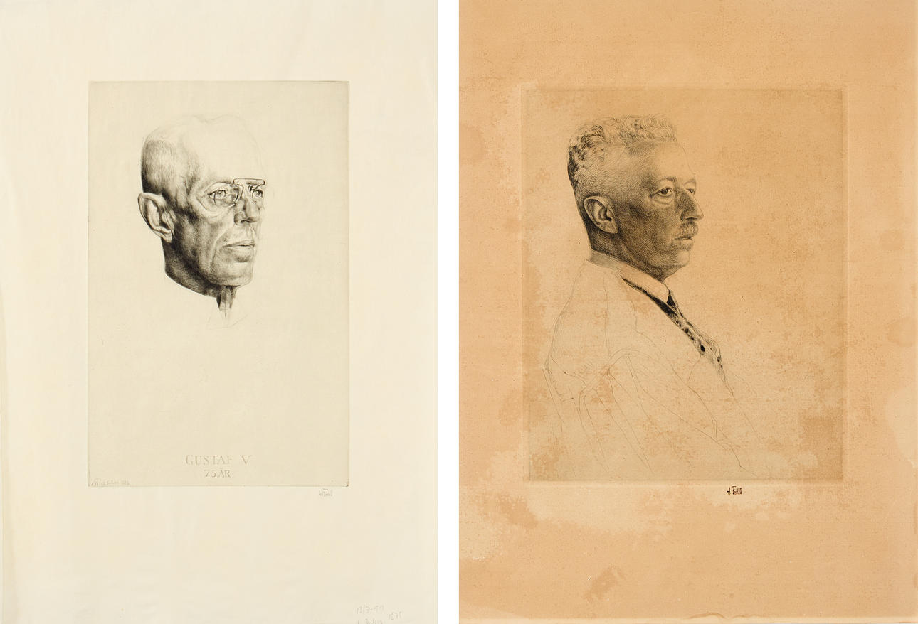 AXEL FRIDELL. Dry needle engravings, 2 pcs.