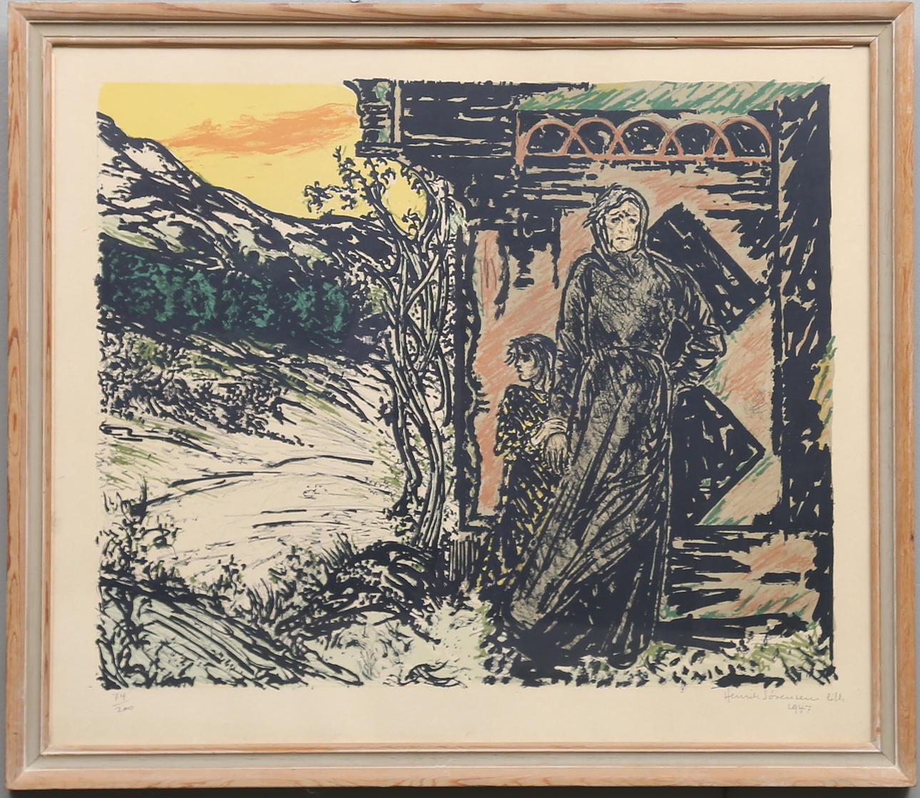 HENRIK SÖRENSEN. "De som venter". Färglitografi, signerad, numrerad och daterad 1947.
