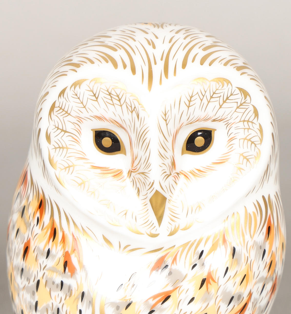 A ROYAL CROWN DERBY WINTER OWL WITH GOLDEN STOPPER TOGETHER WITH