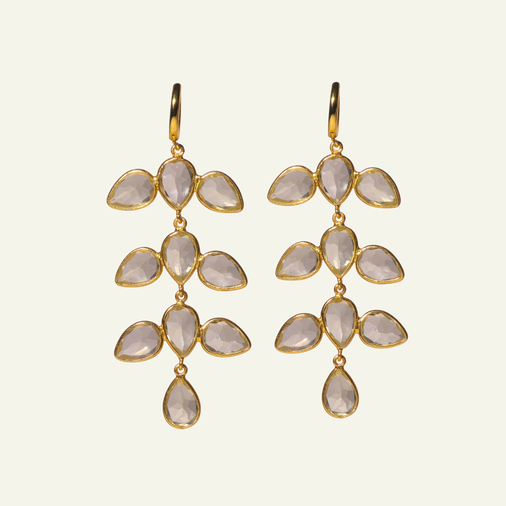 LONG GOLD-PLATED SILVER EARRINGS WITH LEMON QUARTZ.