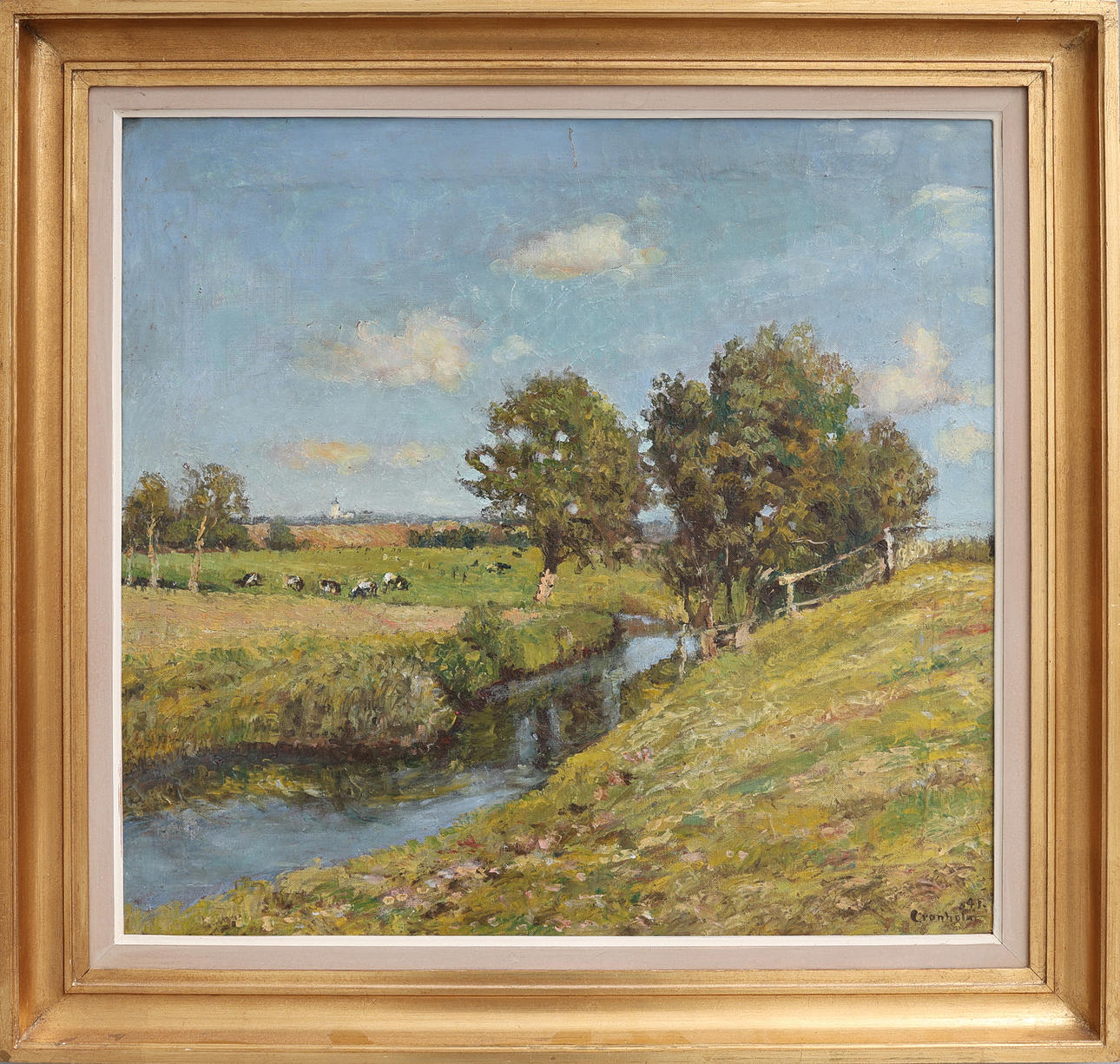 WILLIAM CRONHOLM. CREEK LANDSCAPE WITH COWS.