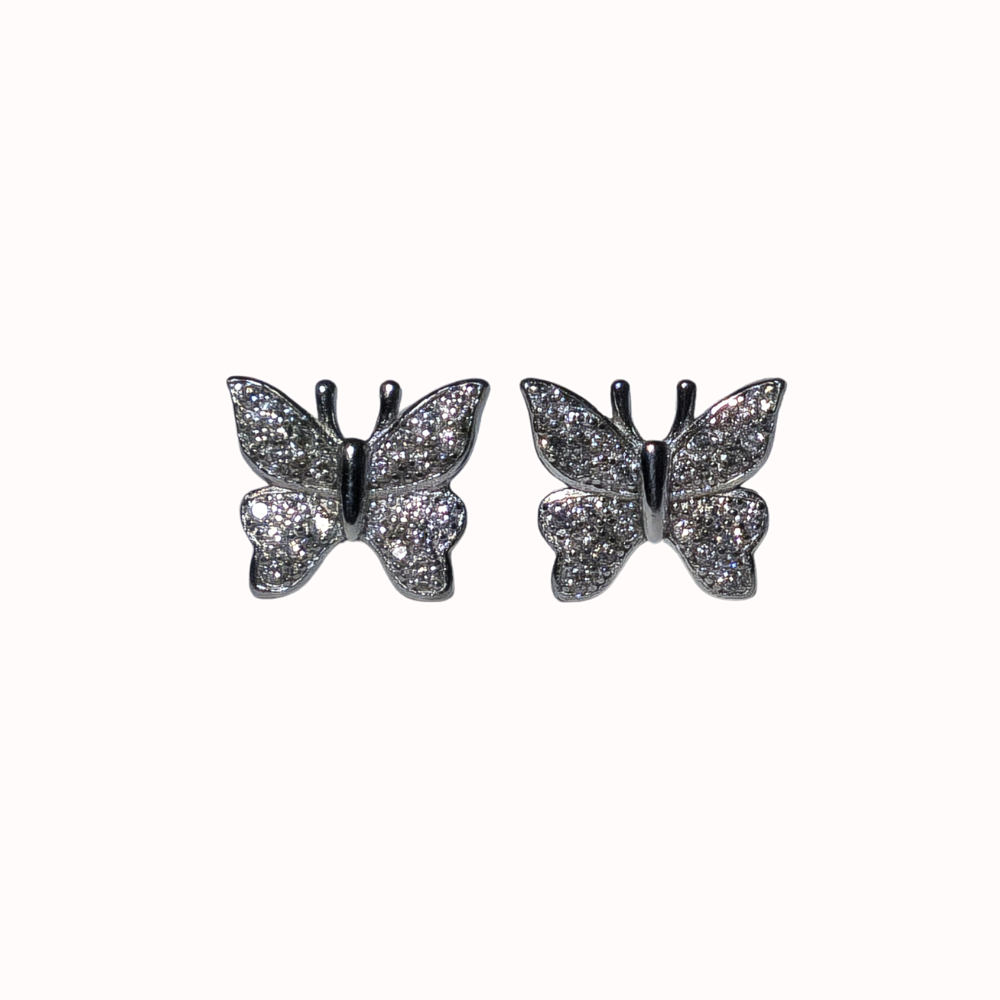 SILVER BUTTERFLY EARRINGS WITH ZIRCONS.