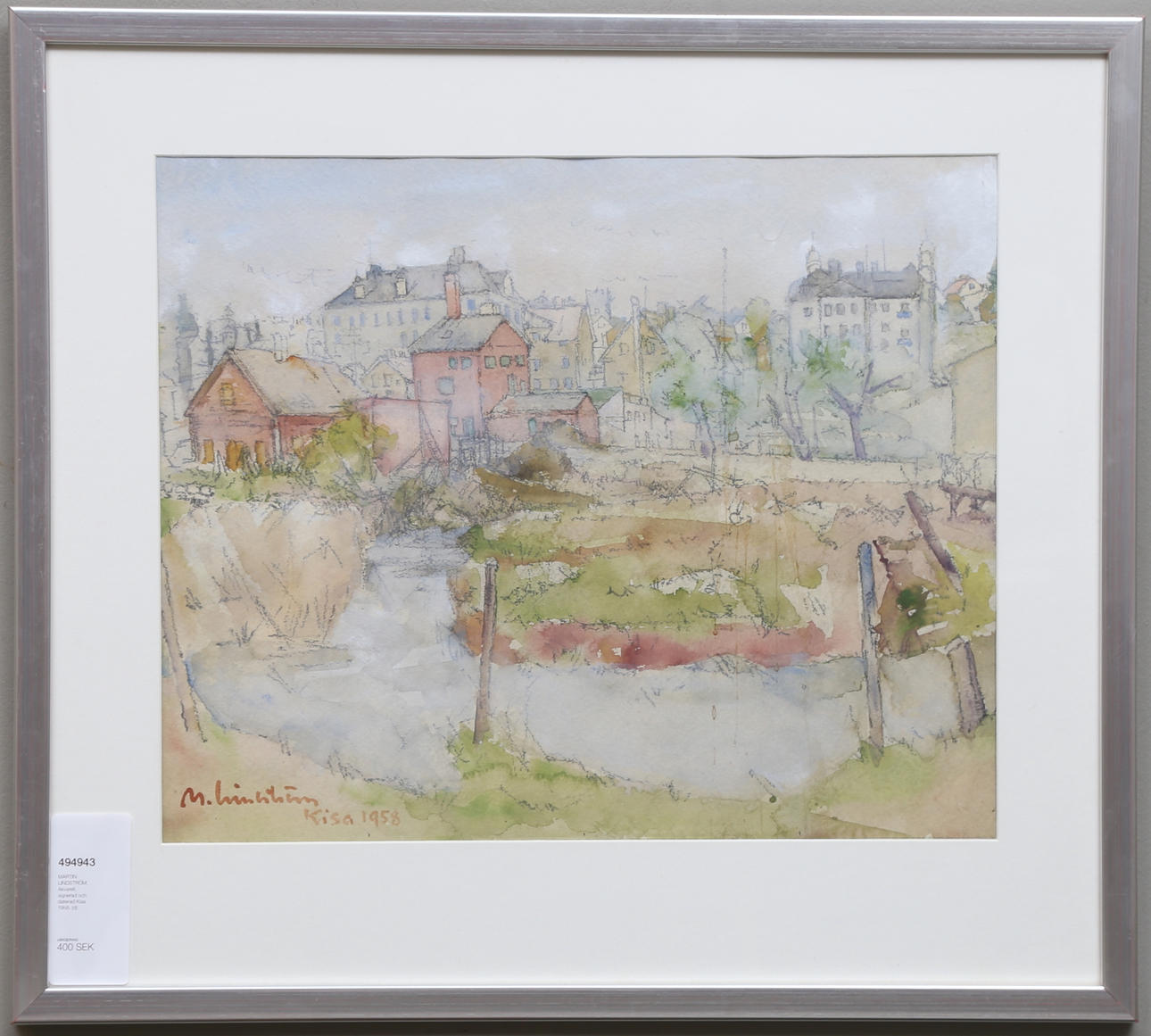 MARTIN LINDSTRÖM. Akvarell, signerad och daterad Kisa 1958.