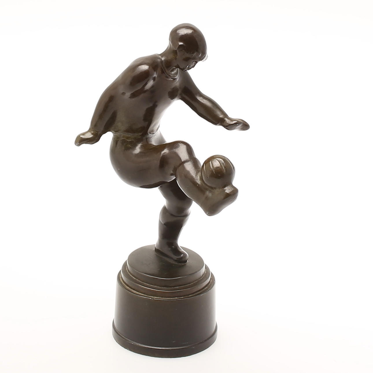 SKULPTUR, brons, "Fotballspelare" märkt Just Andersen, Danmark.