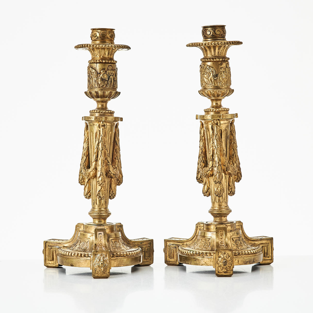 CANDLESTICKS, 1 pair, Louis XVI style, bronze.