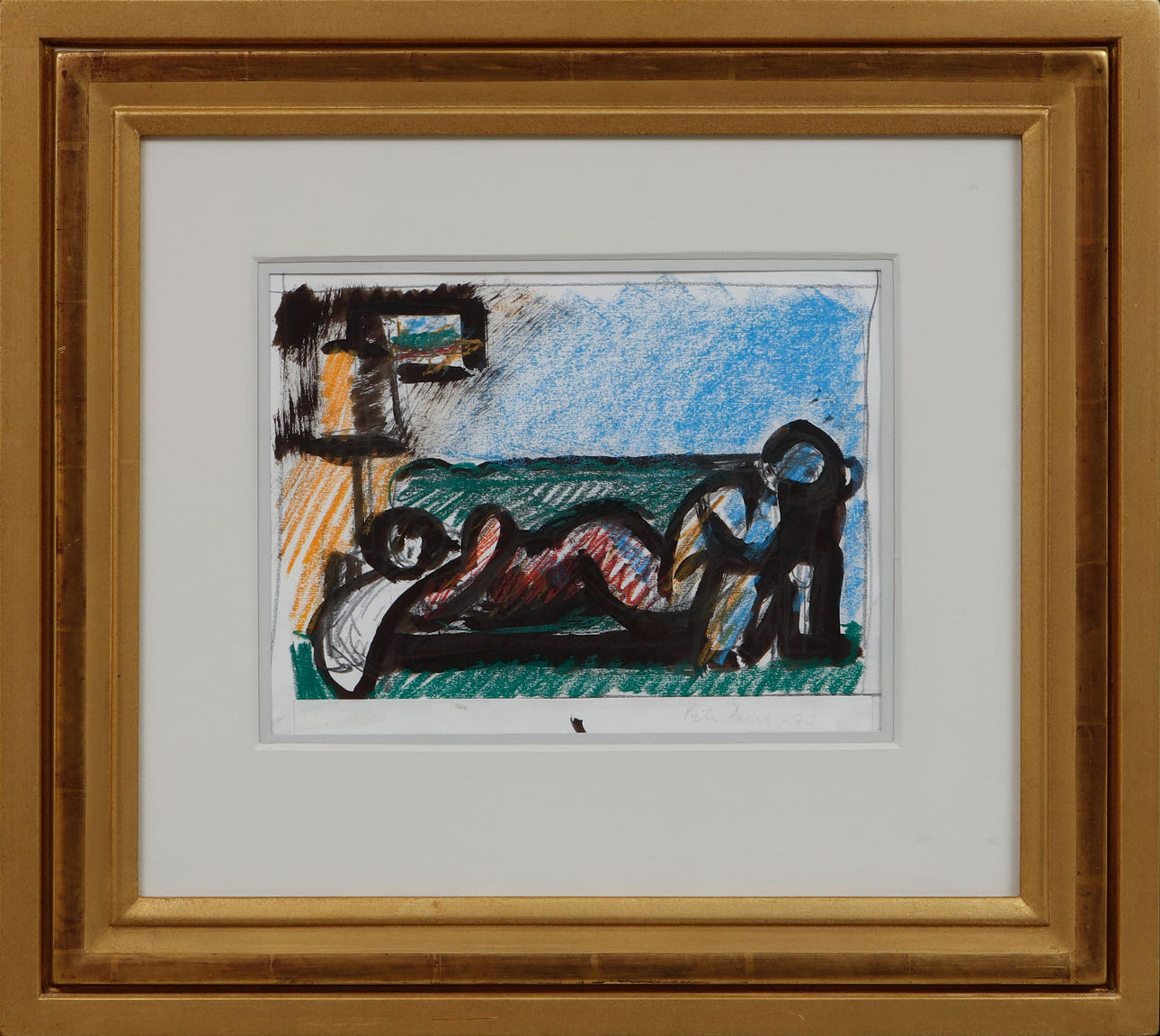 PETER DAHL. Figures, mixed media on paper, signed and dated 1975.