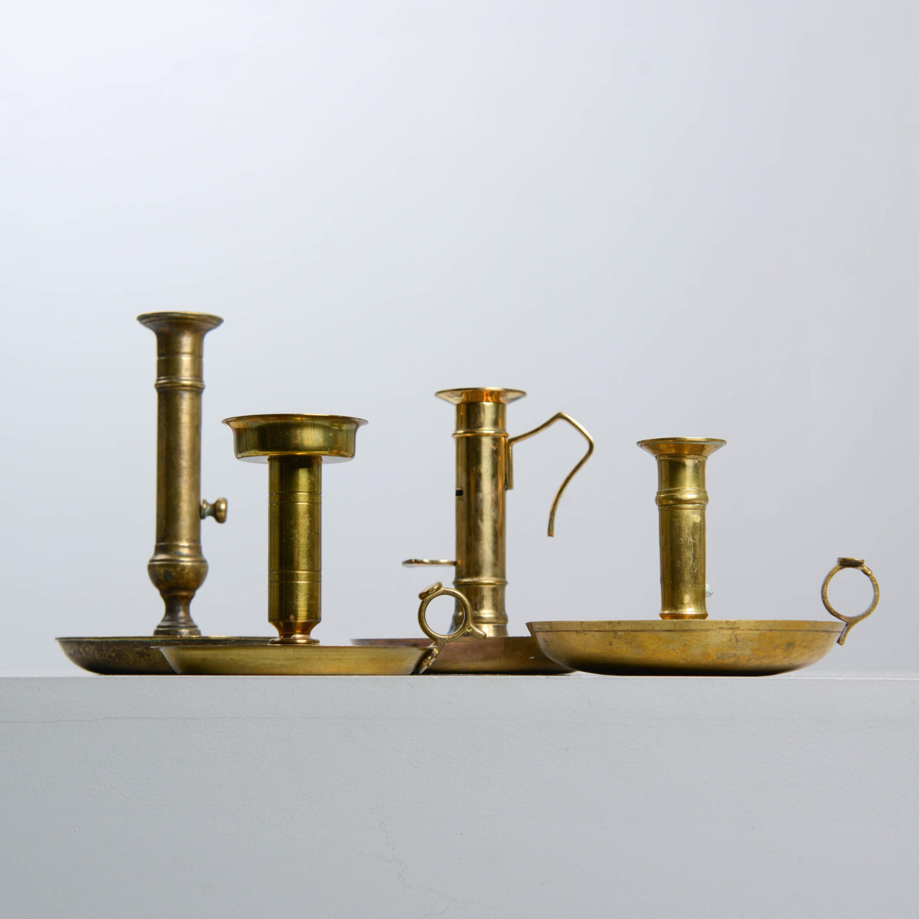 LARGE OFFICE CANDLESTICKS, 3 pcs, brass, including Skultuna.