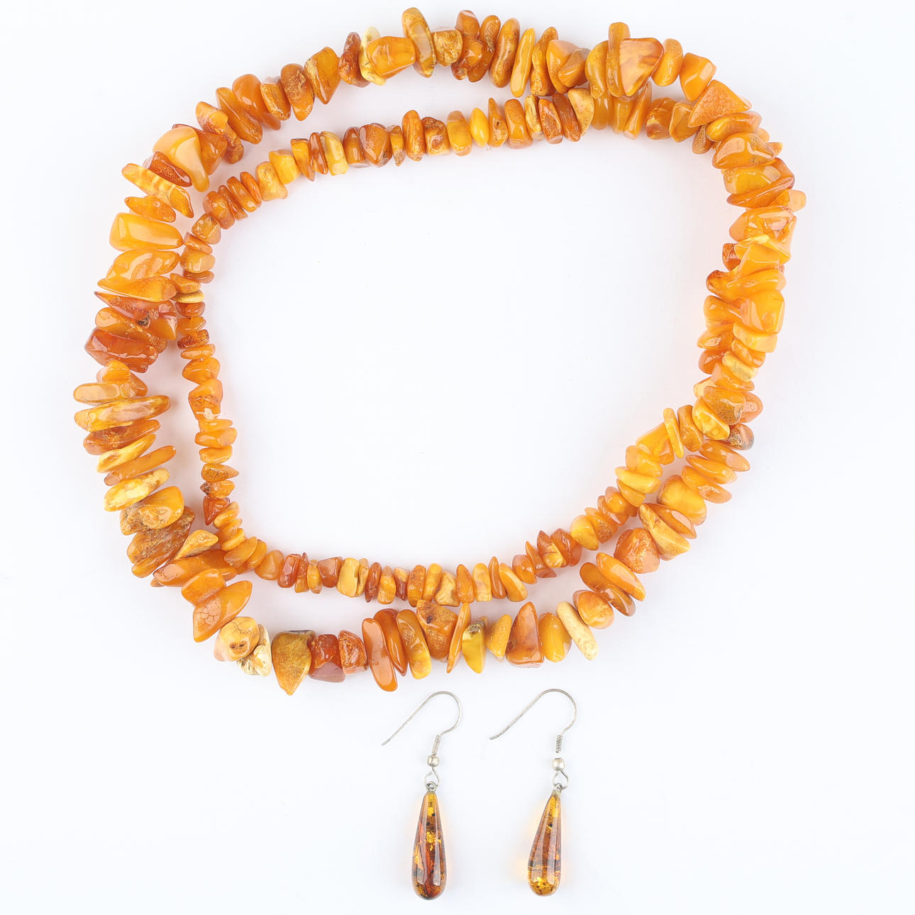 NECKLACE, necklace and earrings, amber.
