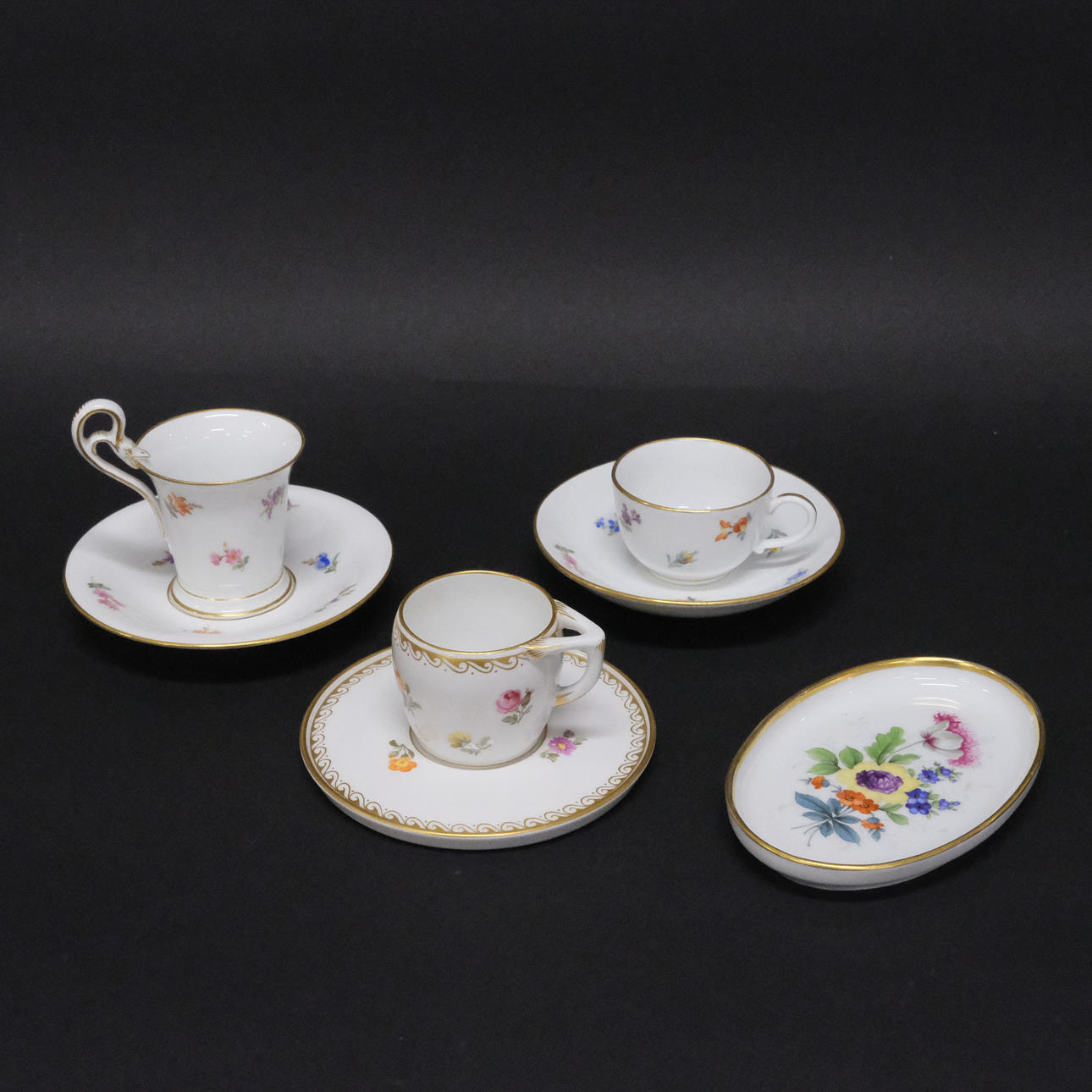 THREE CUPS WITH SAUCER AND SAUCER, GERMANY.