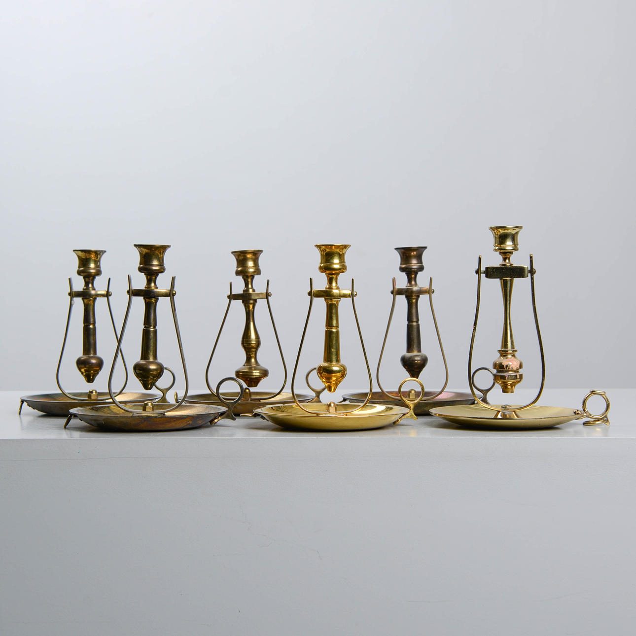 SHIP CANDLESTICKS, 6 pcs, brass.