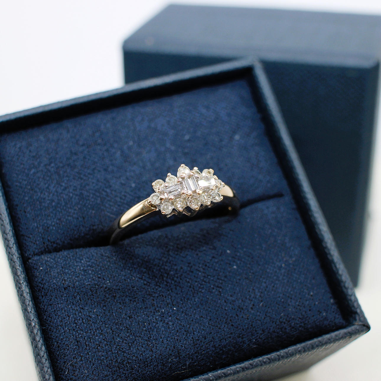 DIAMOND BOAT STYLE CLUSTER RING.