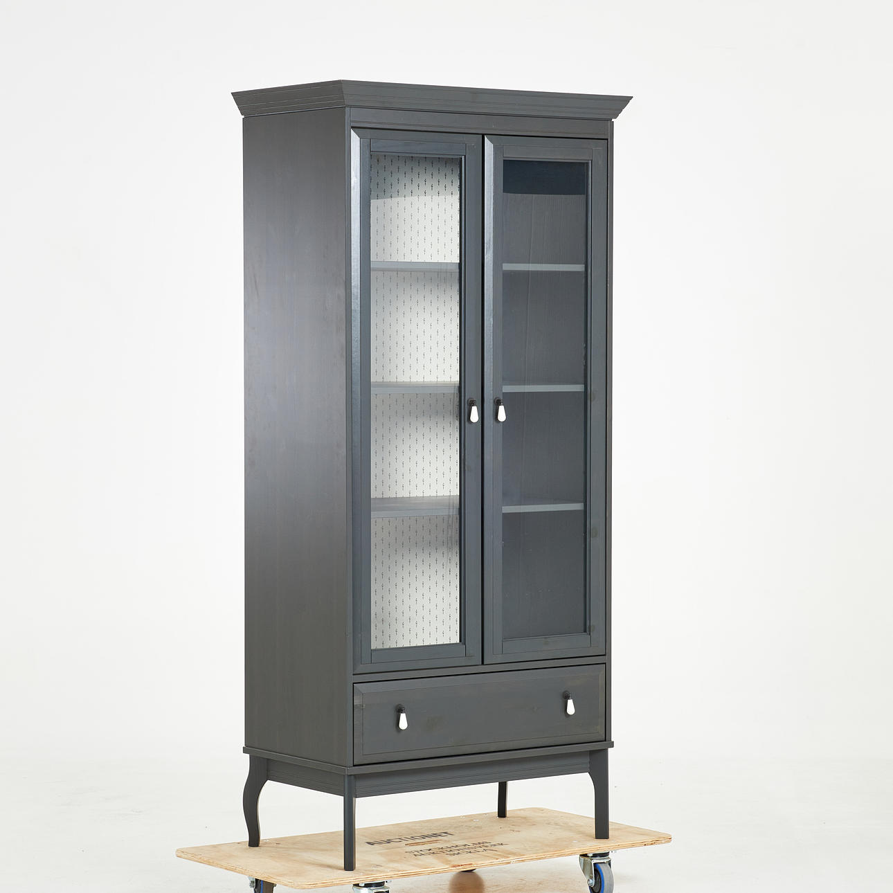 VITRINKABINE, “Erland”, IKEA, lacquered in dark gray color, white knobs.