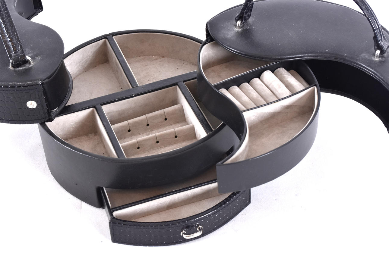 JEWELLERY BOX, black artificial leather.