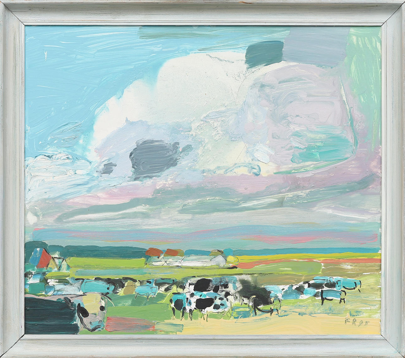 FREDRIK ROHDE. Landscape with cows, oil on panel, signed and dated -95.