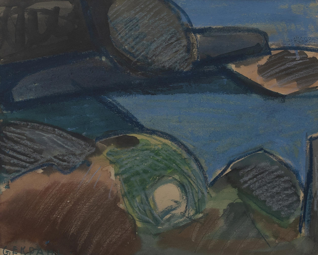 GUNNAR EKDAHL. Coastal motif, gouache, signed.