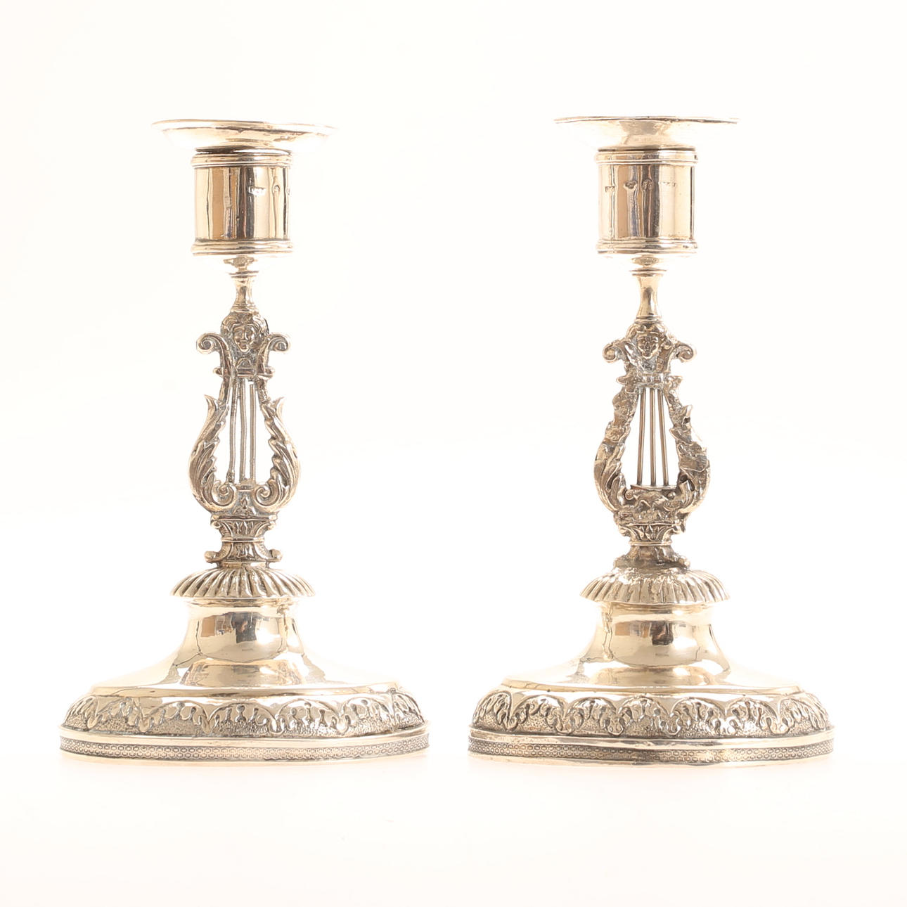 LJUSSTAKAR, silver, empire, 1800-tal.