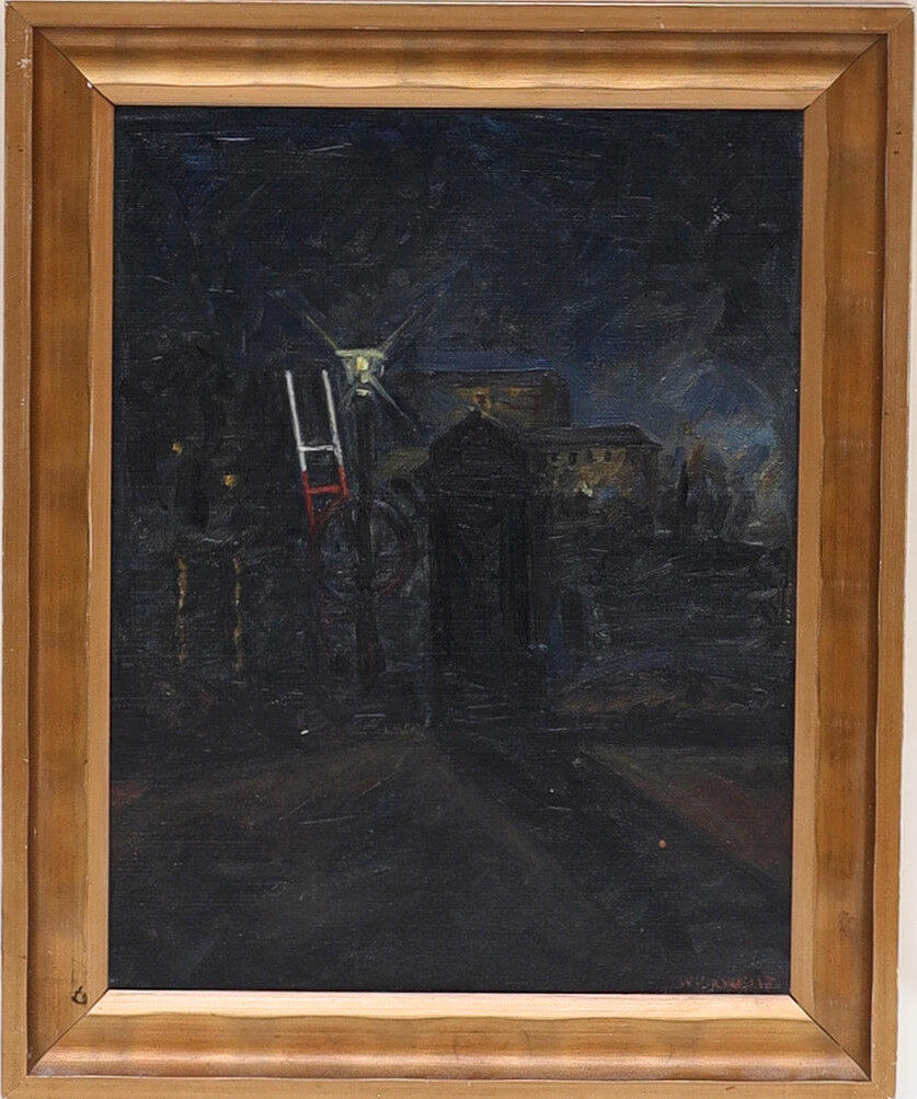 OIDENTIFIERAD KONSTNÄR. Cityscape in evening light, indistinctly signed.