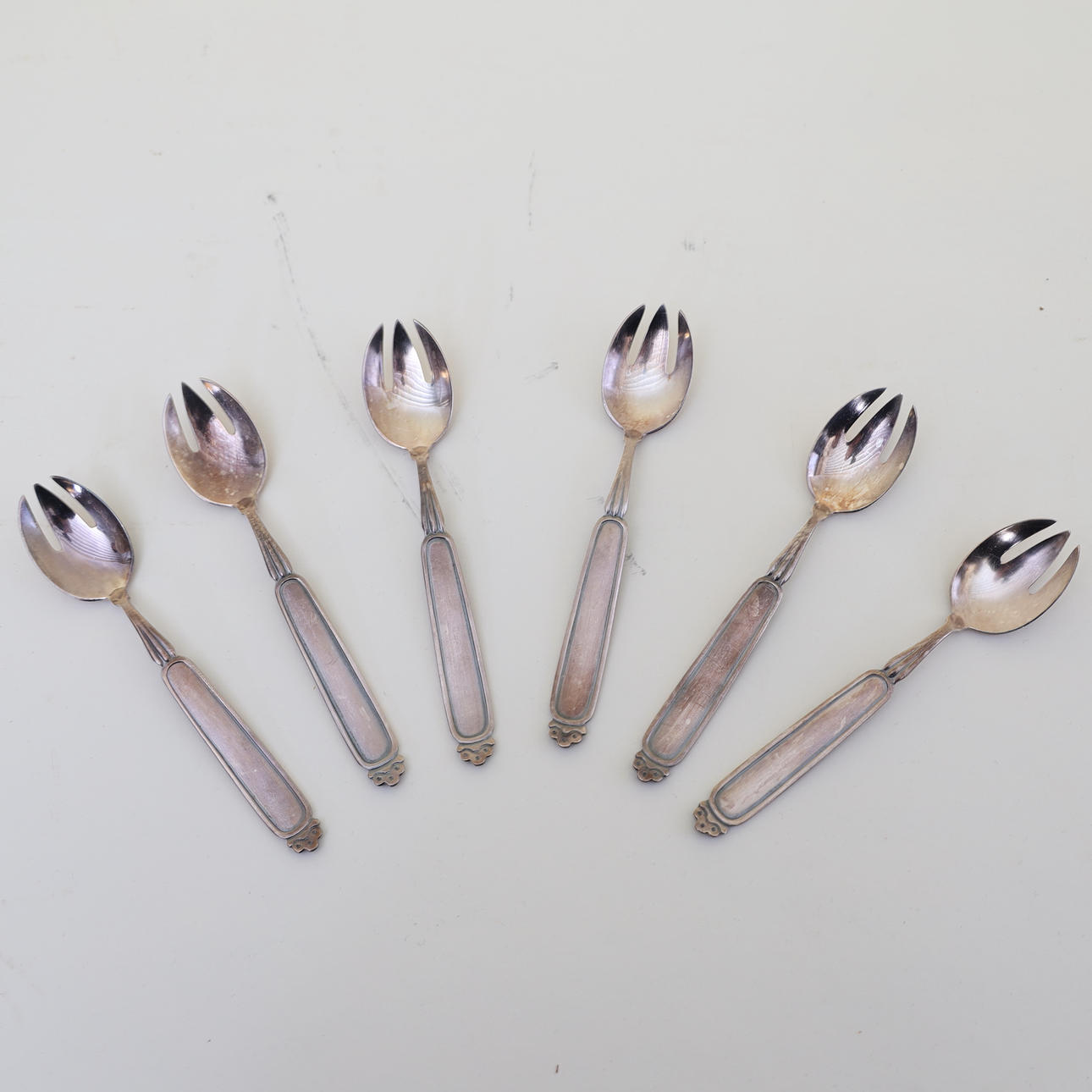 OYSTER FORKS, 6pcs, nickel silver, Mema.