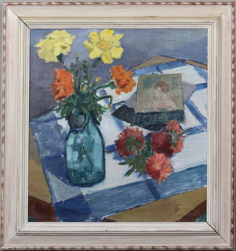 OKÄND KONSTNÄR. BLOMSTRESTILLEBEN 2 st. 1940-50-tal.