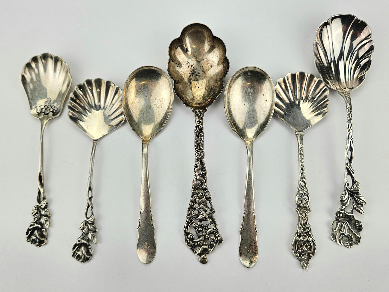 KOMPOTTSKEDAR, 7 st, silver, vikt ca. 147 gram.