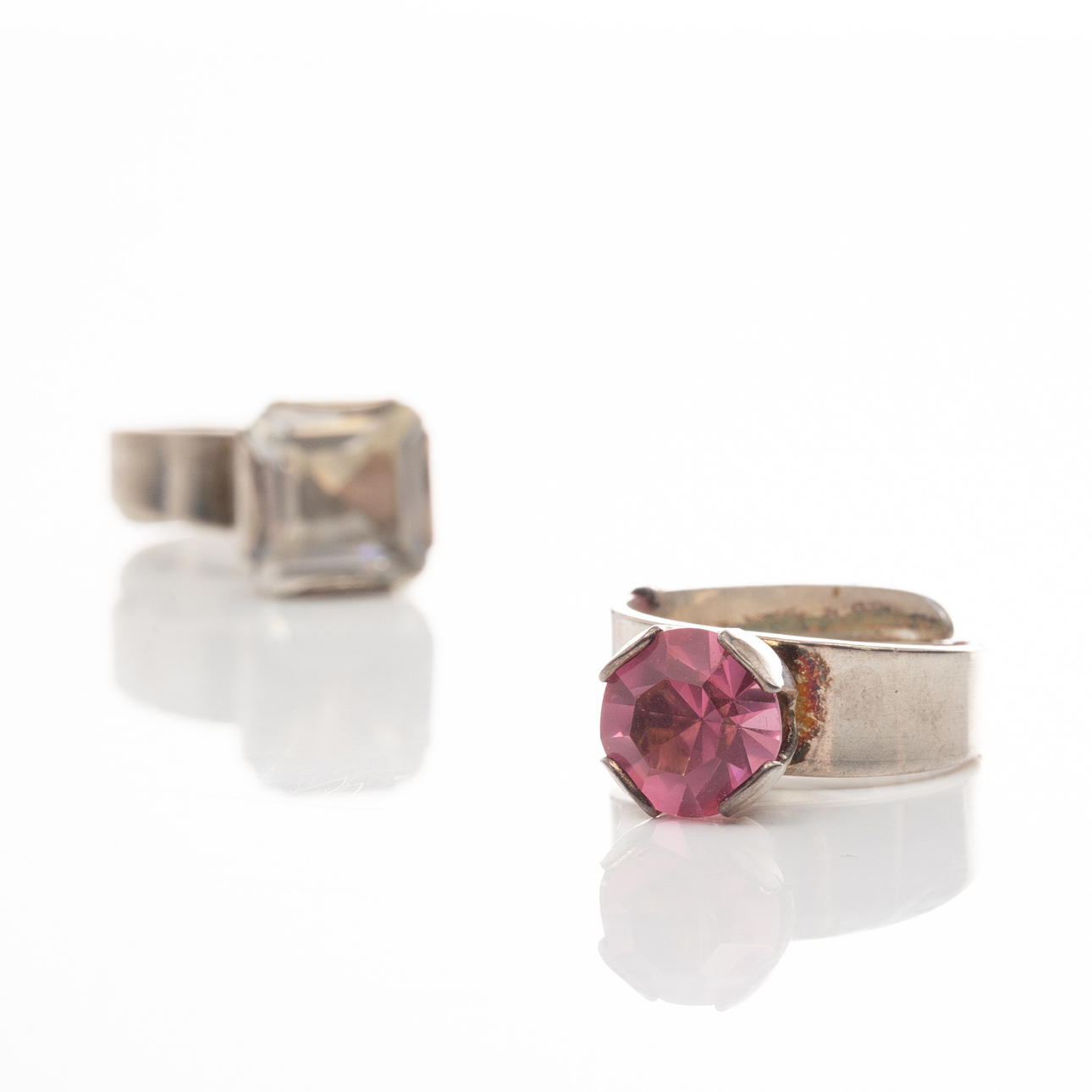 RINGS, 2 pcs, Sterling Silver, Synthetic Beryl.