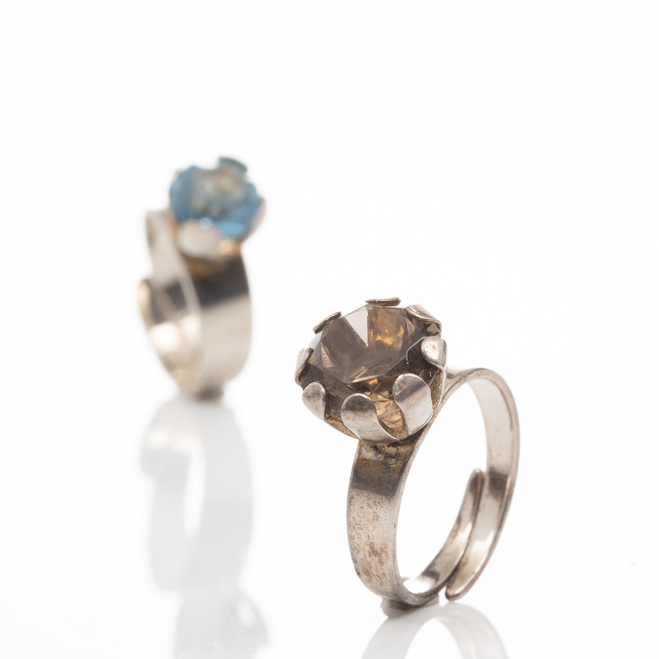 RINGS, 2 pcs, Sterling Silver, Synthetic beryl.