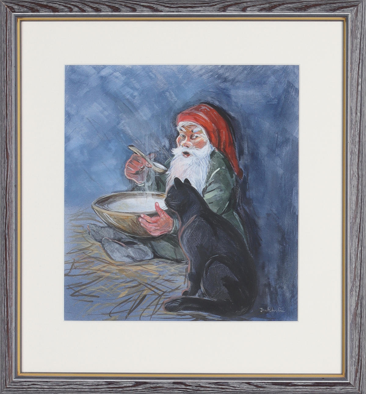 JAN RHODIN. Tomtegröt, blandteknik på papper, signerad. Konst - Måleri ...