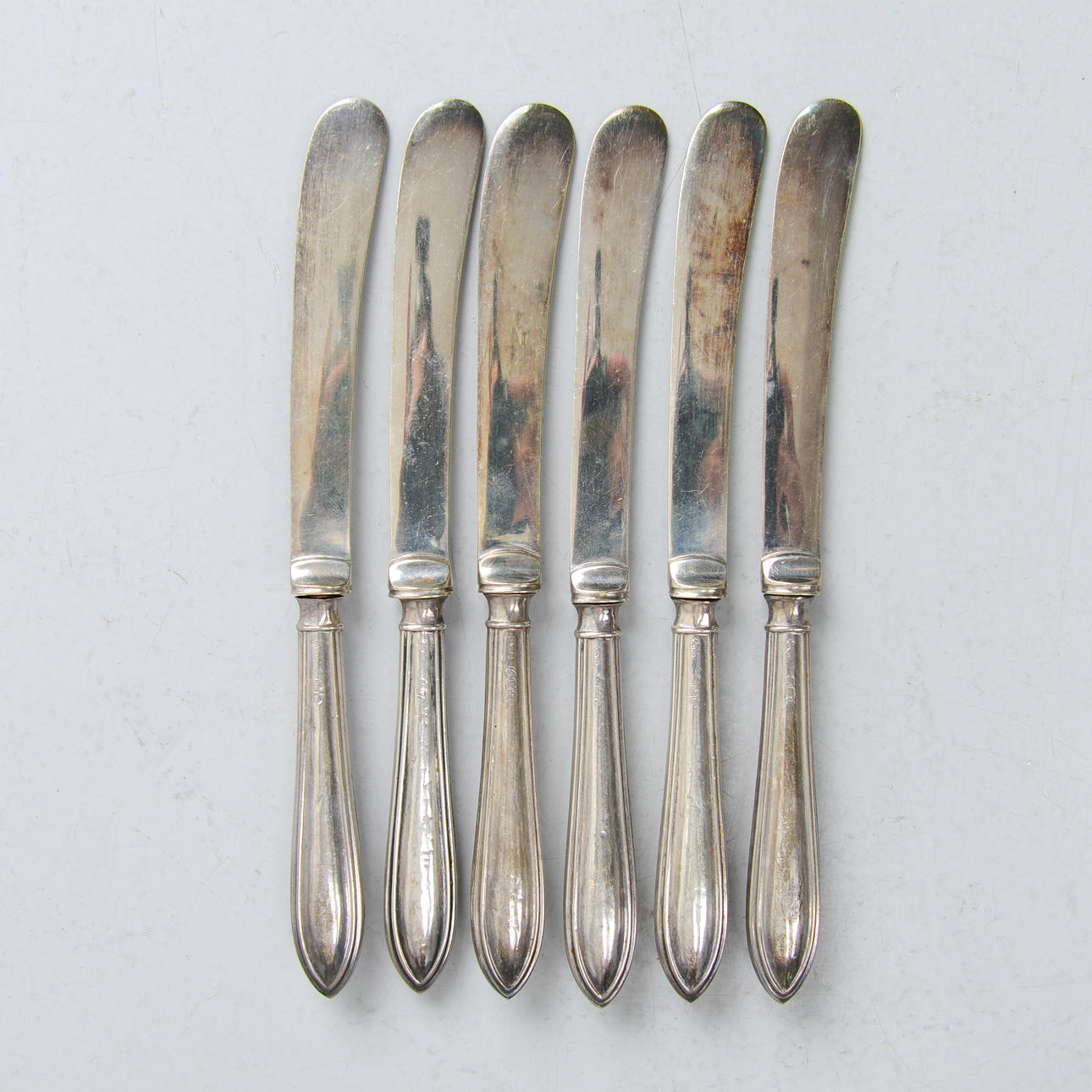 BUTTER KNIVES, 6 pcs, silver, England.