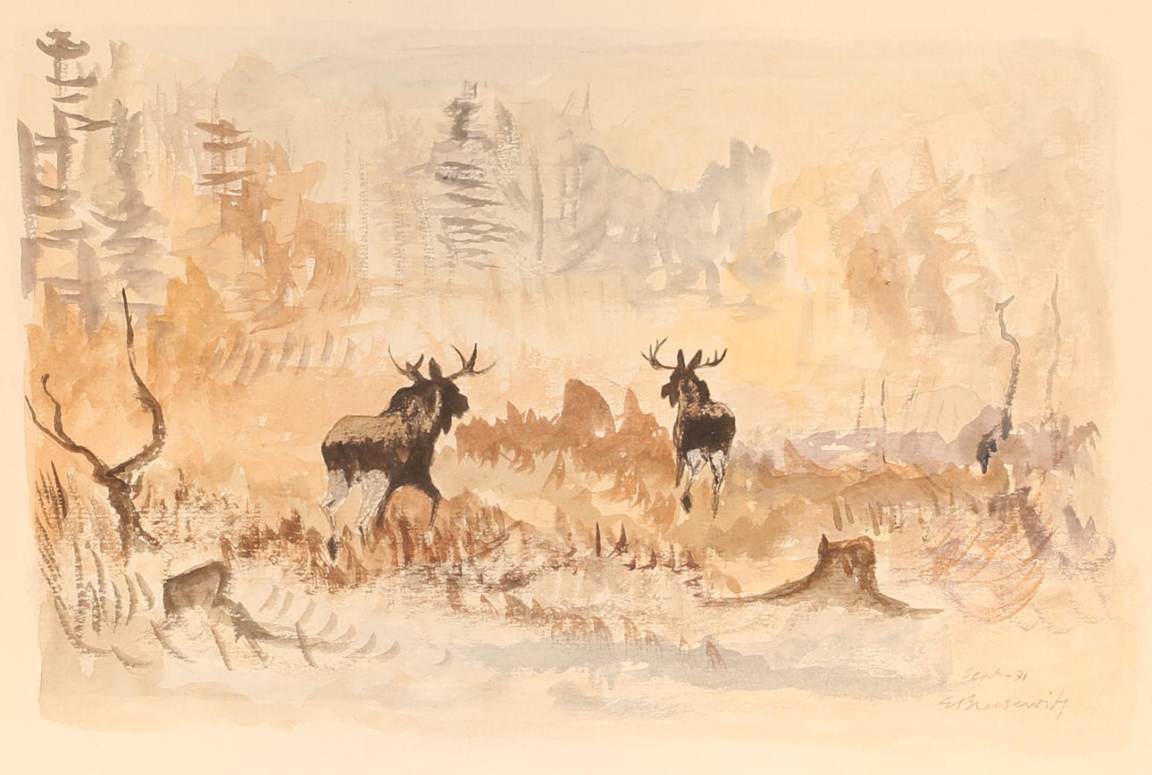 GUNNAR BRUSEWITZ. Watercolour, moose, signed, September -71.