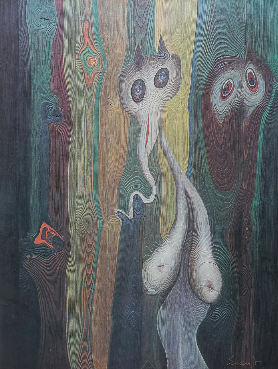 EUGEN MONTELIN. Figure composition, offset printing, wooden figures.