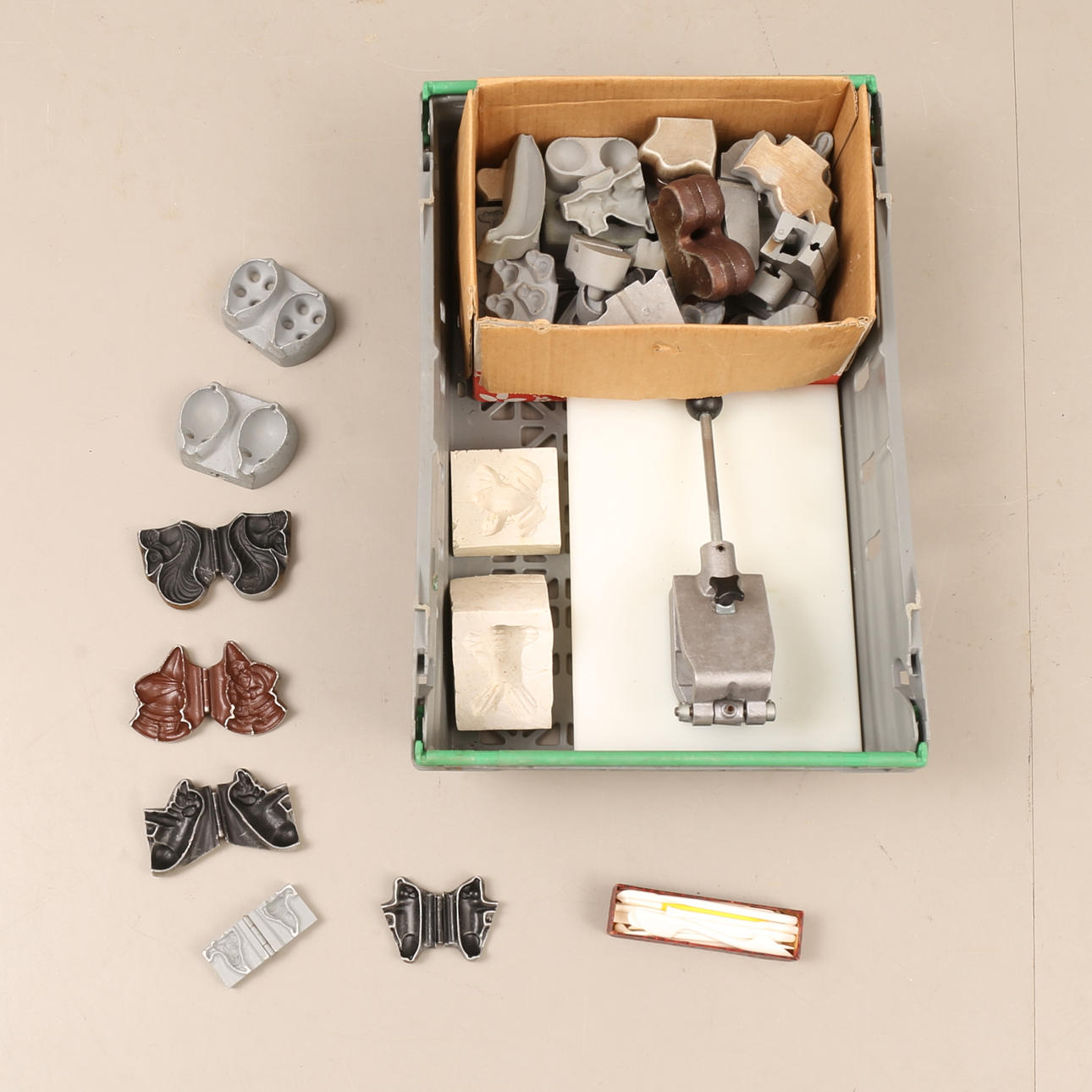 MARZIPAN MOLDS, with accessories, 20th century.