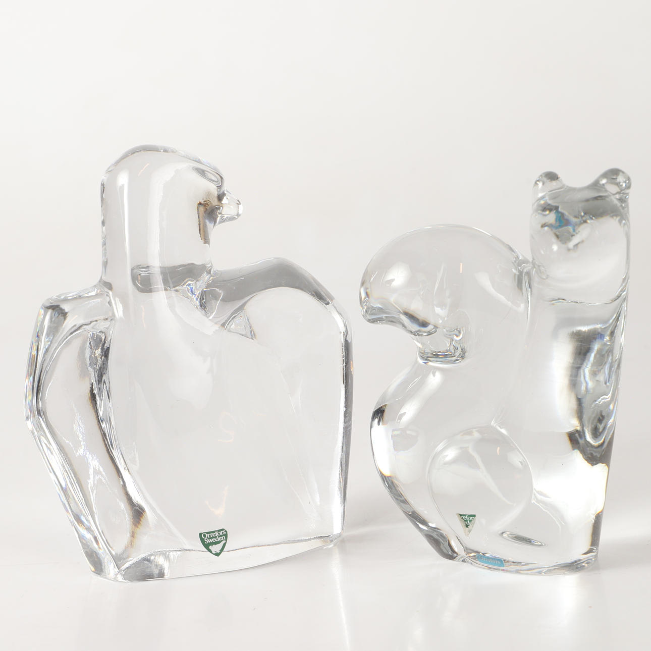 OLLE ALBERIUS. Figurines, 2 pieces, crystal, Orrefors.