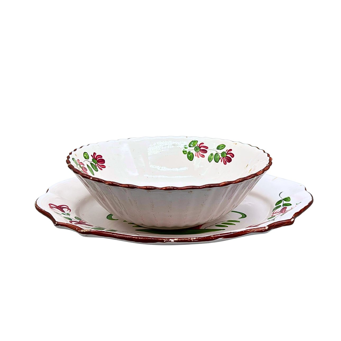 CERAMIC SALAD BOWL AND SERVING PLATE - HAND PAINTED.