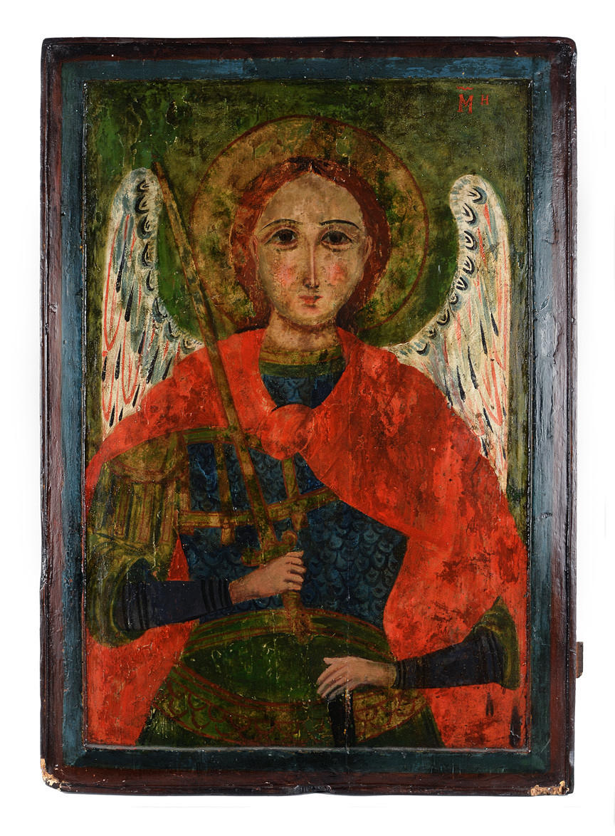 STOR KYRKA IKON. Ärkeängeln Michael, västra Ryssland omkring 1800.