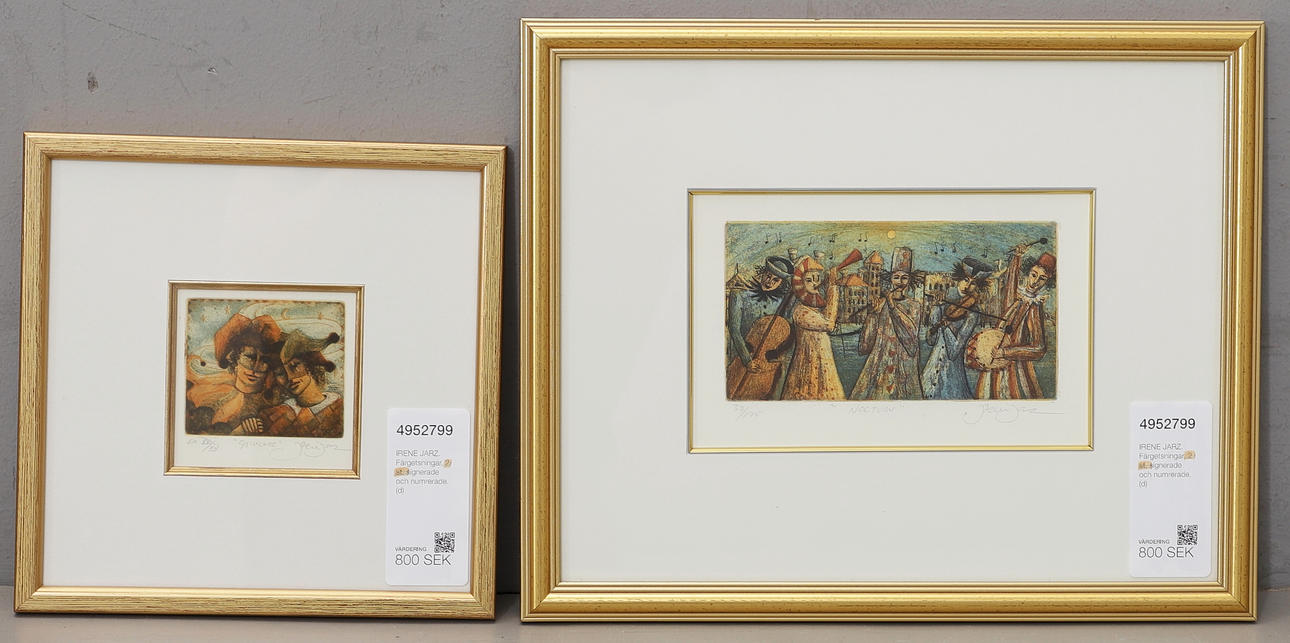 IRENE JARZ. Colour etchings, 2 pcs, signed and numbered.