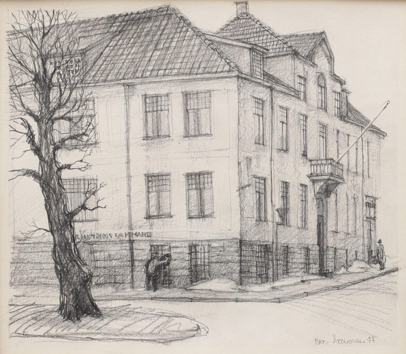 MATS ARONSSON. Växjömotif, pencil drawing, signed and dated 87.
