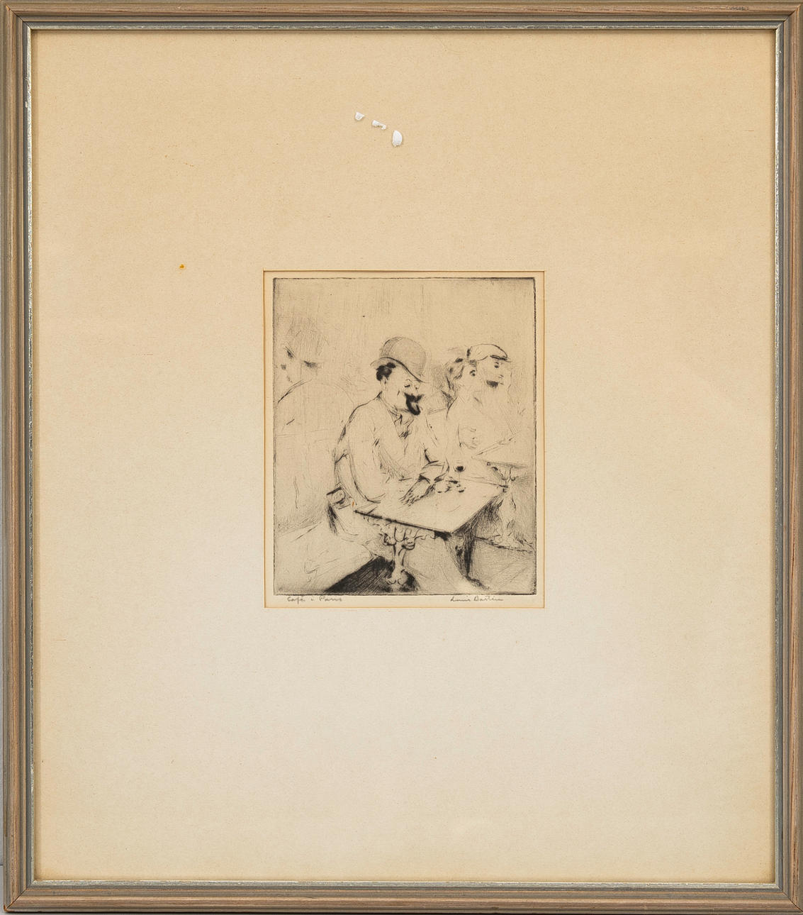 LOUIS BASTIN. “Cafe à Paris”, etching, signed.