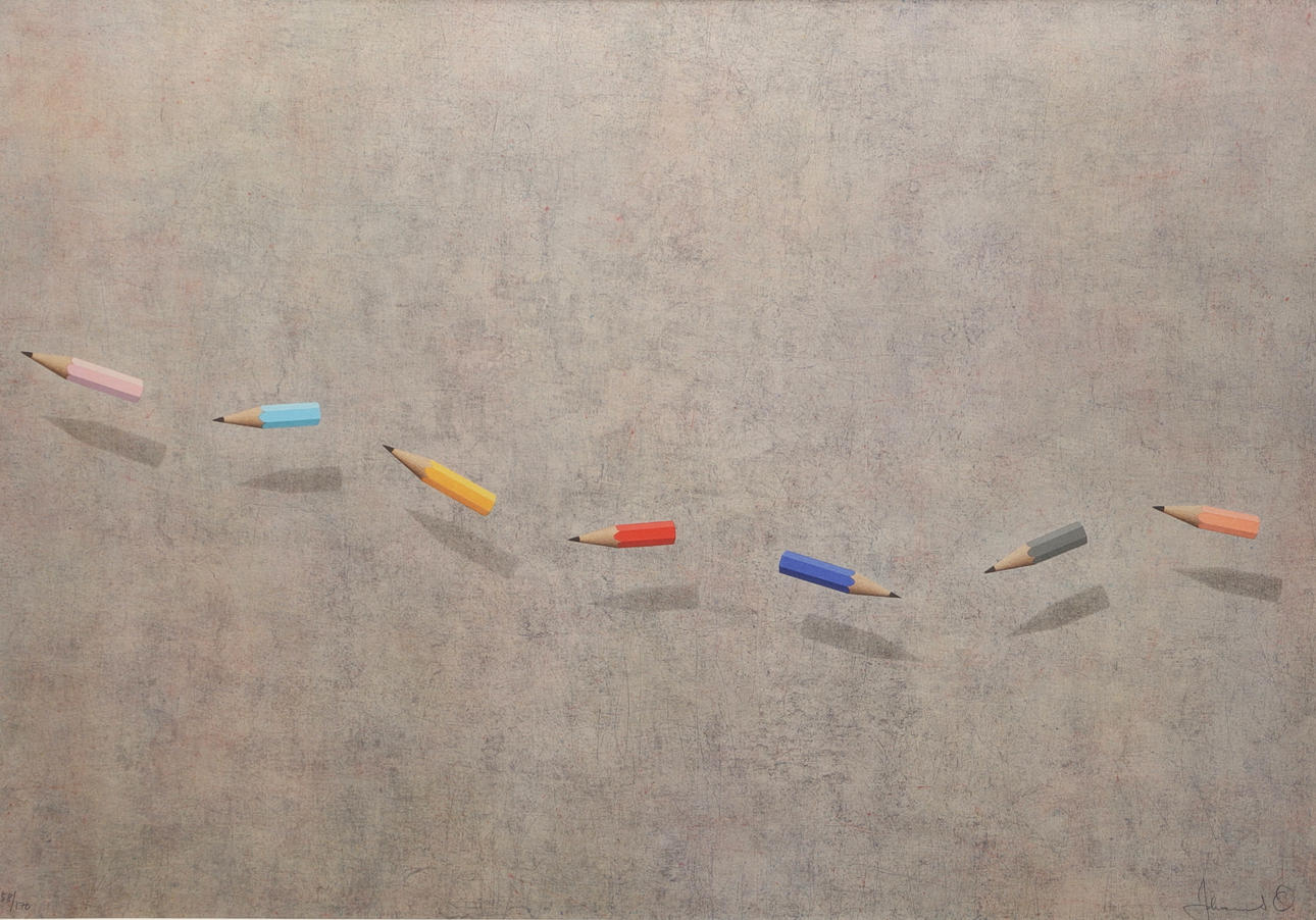 JOHANNES OLSSON. Flygande pennor, färglitografi, signerad och numrerad 58/170.