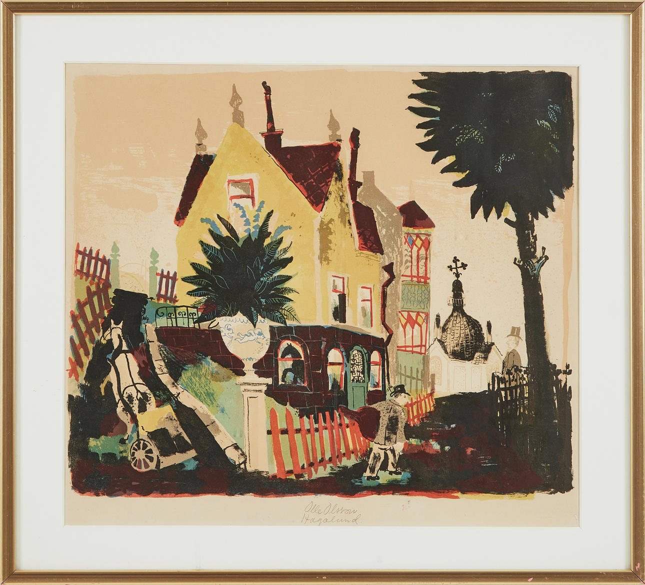 OLLE  OLSSON-HAGALUND. "Kolutköraren", färglitografi, 1949.