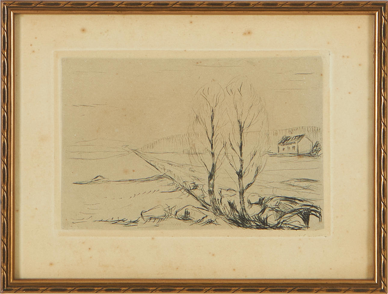 MUNCH EDVARD. Norwegian landscape, etching, 1908.