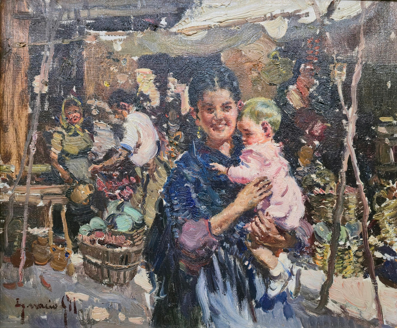 IGNACIO GIL SALA. MARKET DAY. OIL ON CANVAS. Art - Paintings - Auctionet
