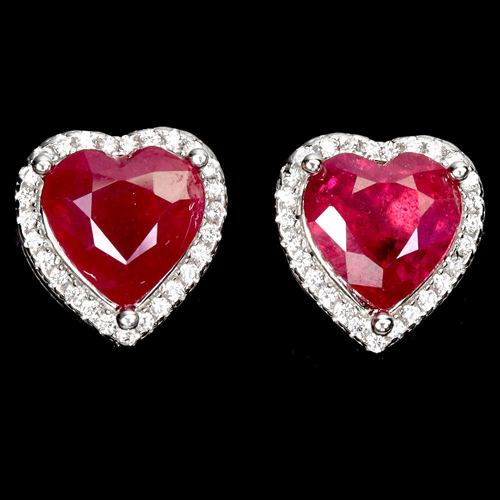 RUBY HEART SILVER EARRINGS.