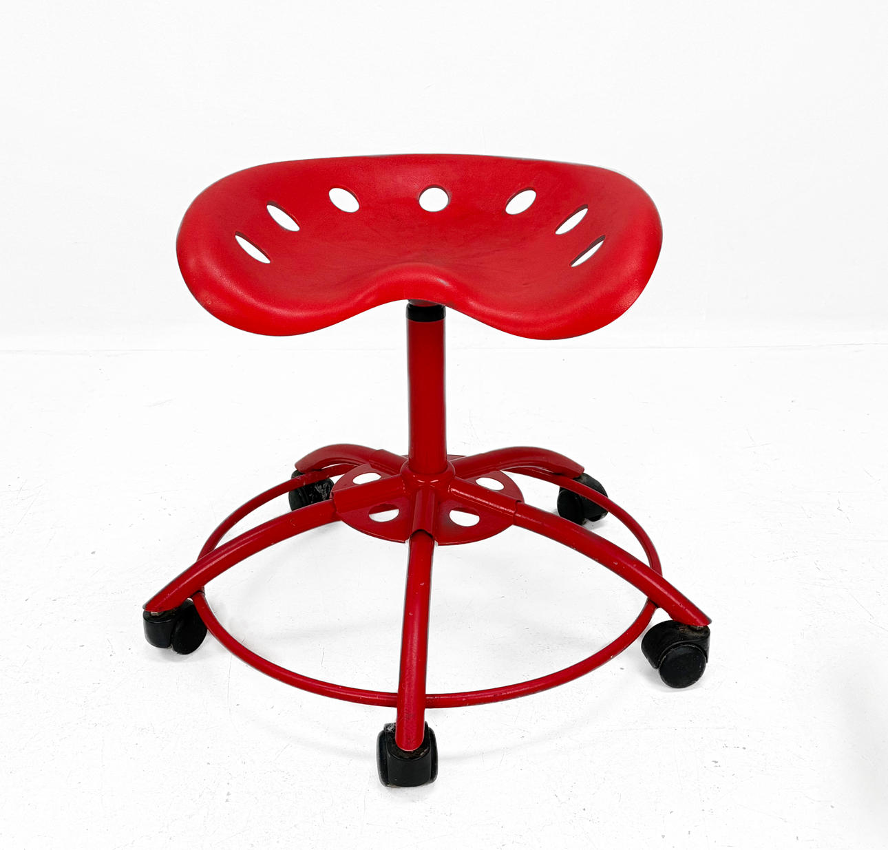STOOL, plastic/red-lacquered metal, 20th century.