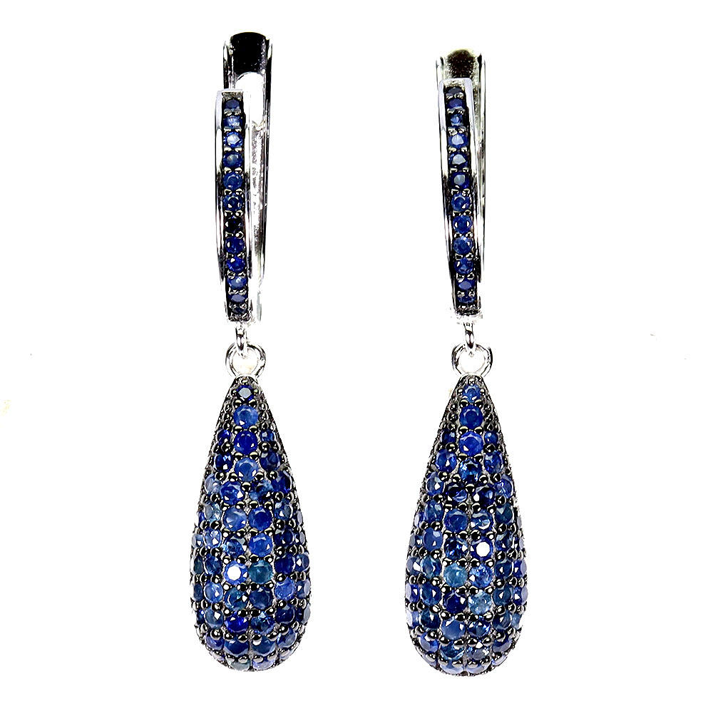 SAPPHIRE PAVE SET SILVER EARRINGS.