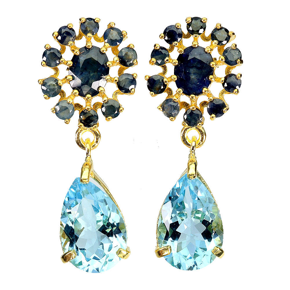SAPPHIRE AND BLUE TOPAZ SILVER EARRINGS.